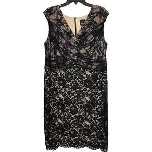 Melrose Black Lace Overlay Cap Sleeve Sequin Sheath Cocktail Dress Size 16